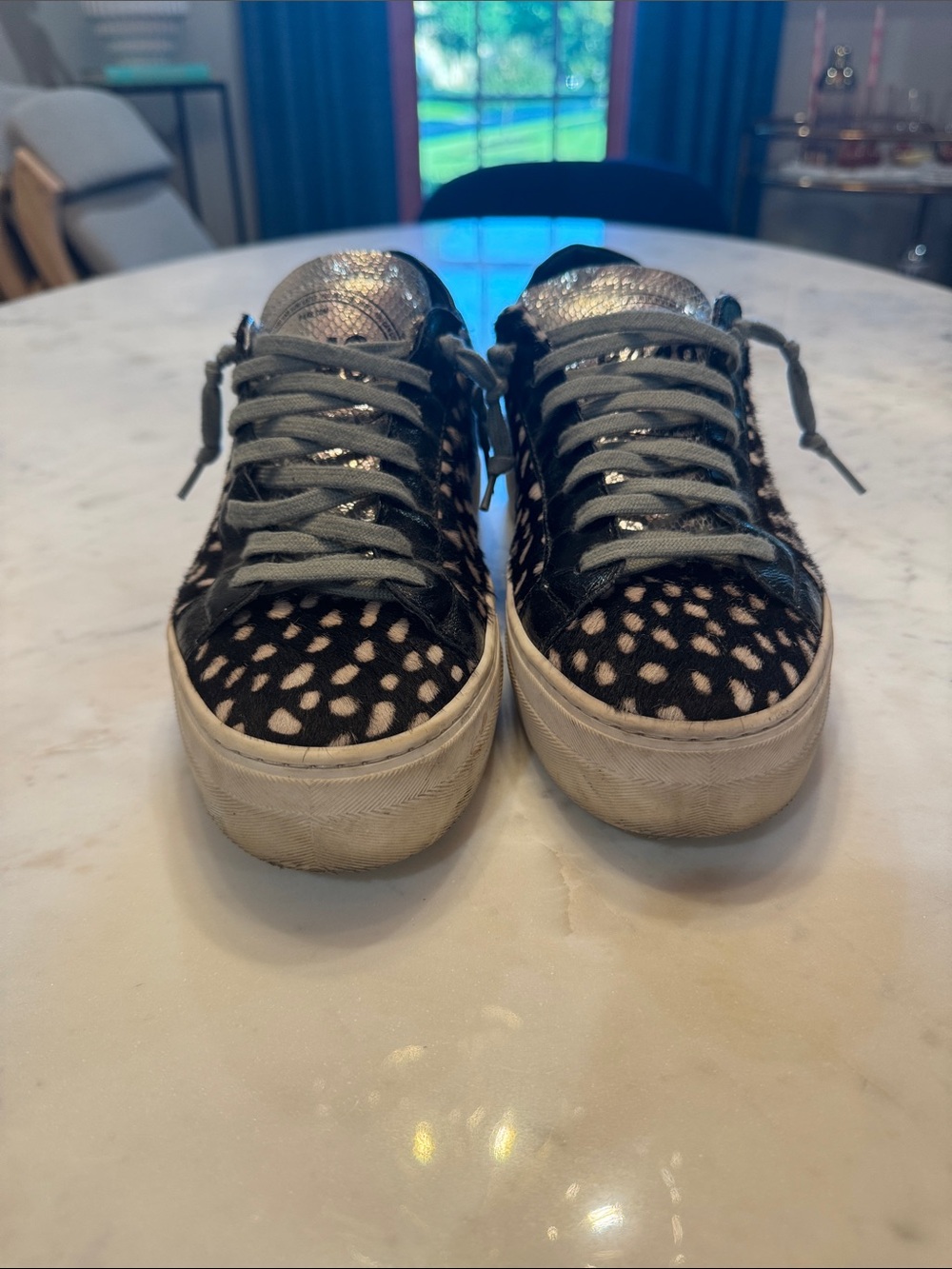 Women’s P448 Casual Leopard-Pattern Low Top Sneakers - Black/Leopard